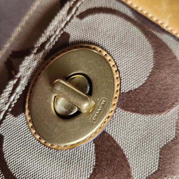 COACH Madeline top handle shoulder satchel khaki signature C and camel leather - Picture 10 of 15